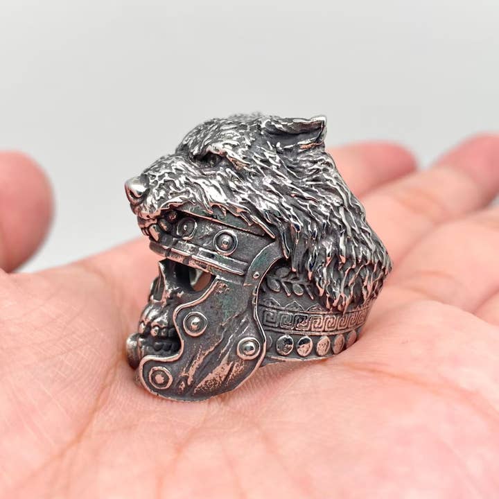 Mio Queena - Wholesale Cocktail/Statement Ring - Viking Skull Wolf Head Helmet Stainless Steel Ring - MJ/MR2