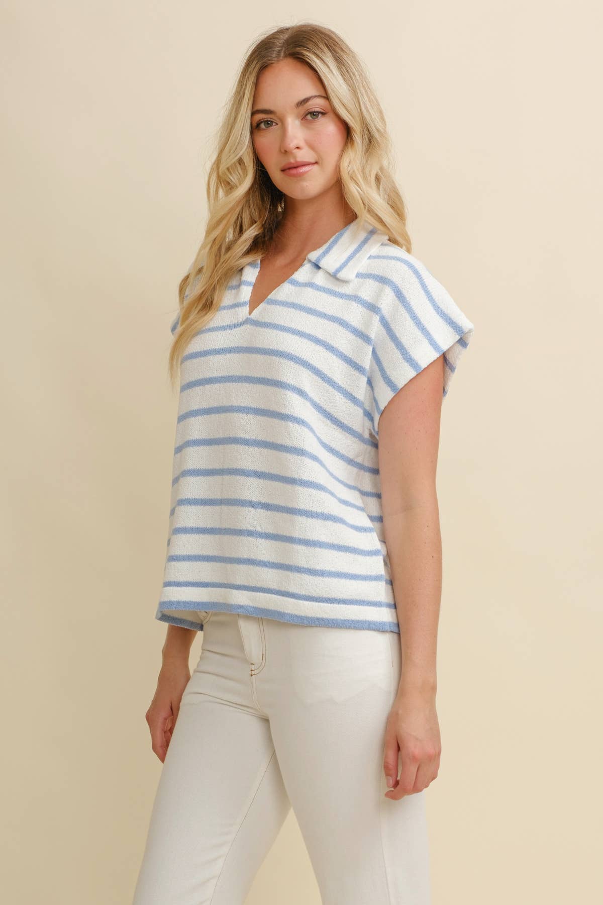 Cloud Ten - Wholesale Knit Top - Women's - CSW18065 - STRIPED COLLARED V NECK TOP12