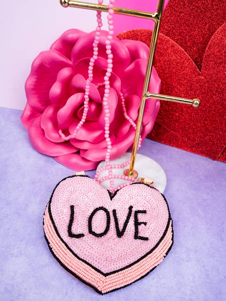 Viola 'Love' Pink Petite Seed Bead Purse for wholesale by Wholesale Accessory Market