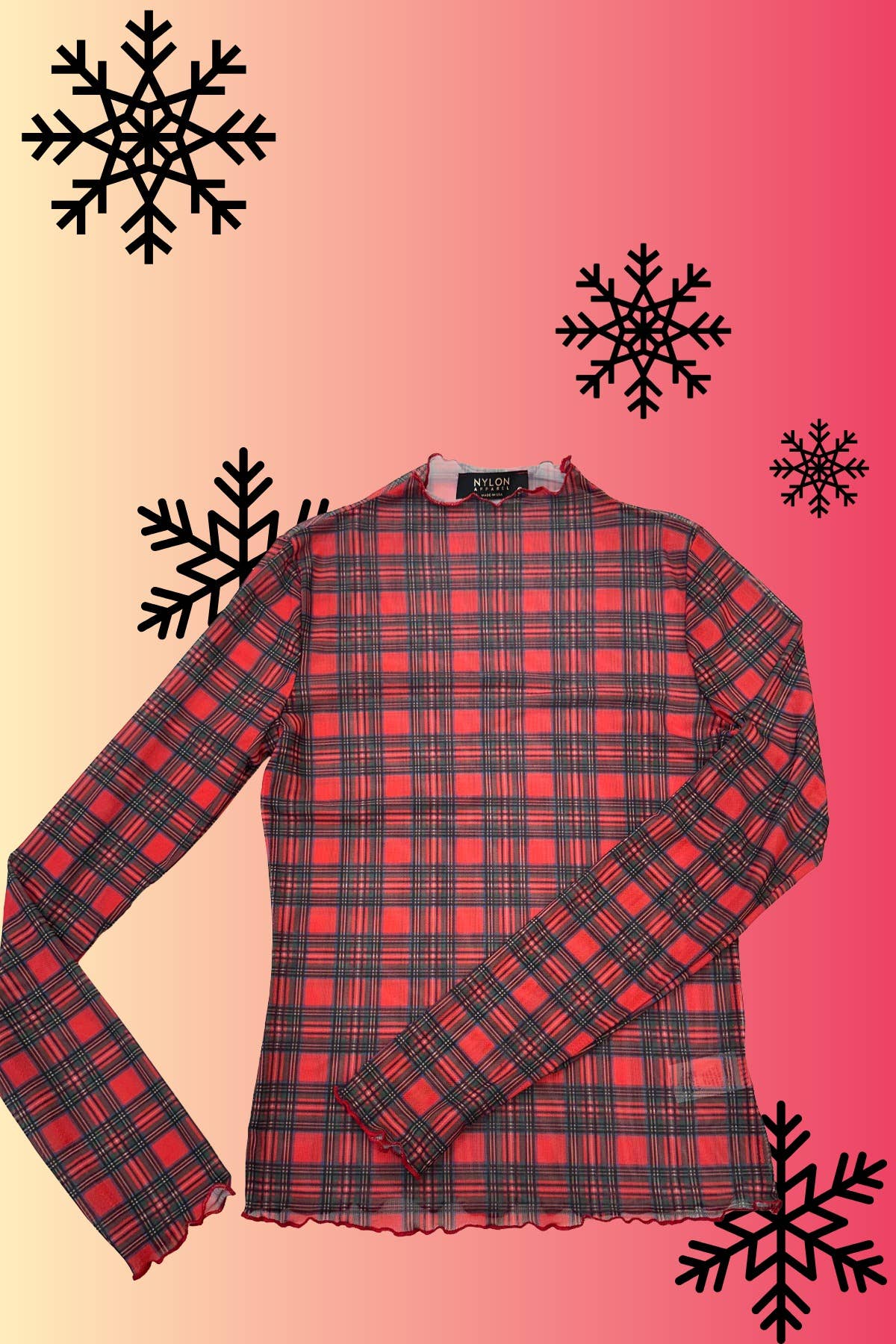 Imprimir T1509-6671-Top de Cuello Alto de Malla con Estampado de Feliz Navidad de venta al por mayor en Faire3