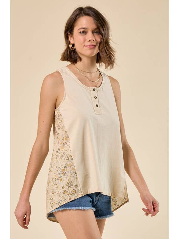 Doe and Rae - Wholesale Tunic - Women's - Printed Back Sleeveless Top - 41036T