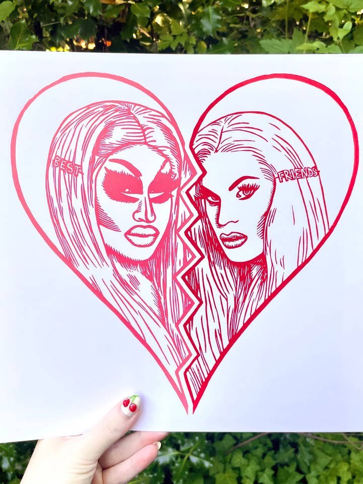 Trixie en Katya Linoleumsnede Print voor wholesale door Augury Press