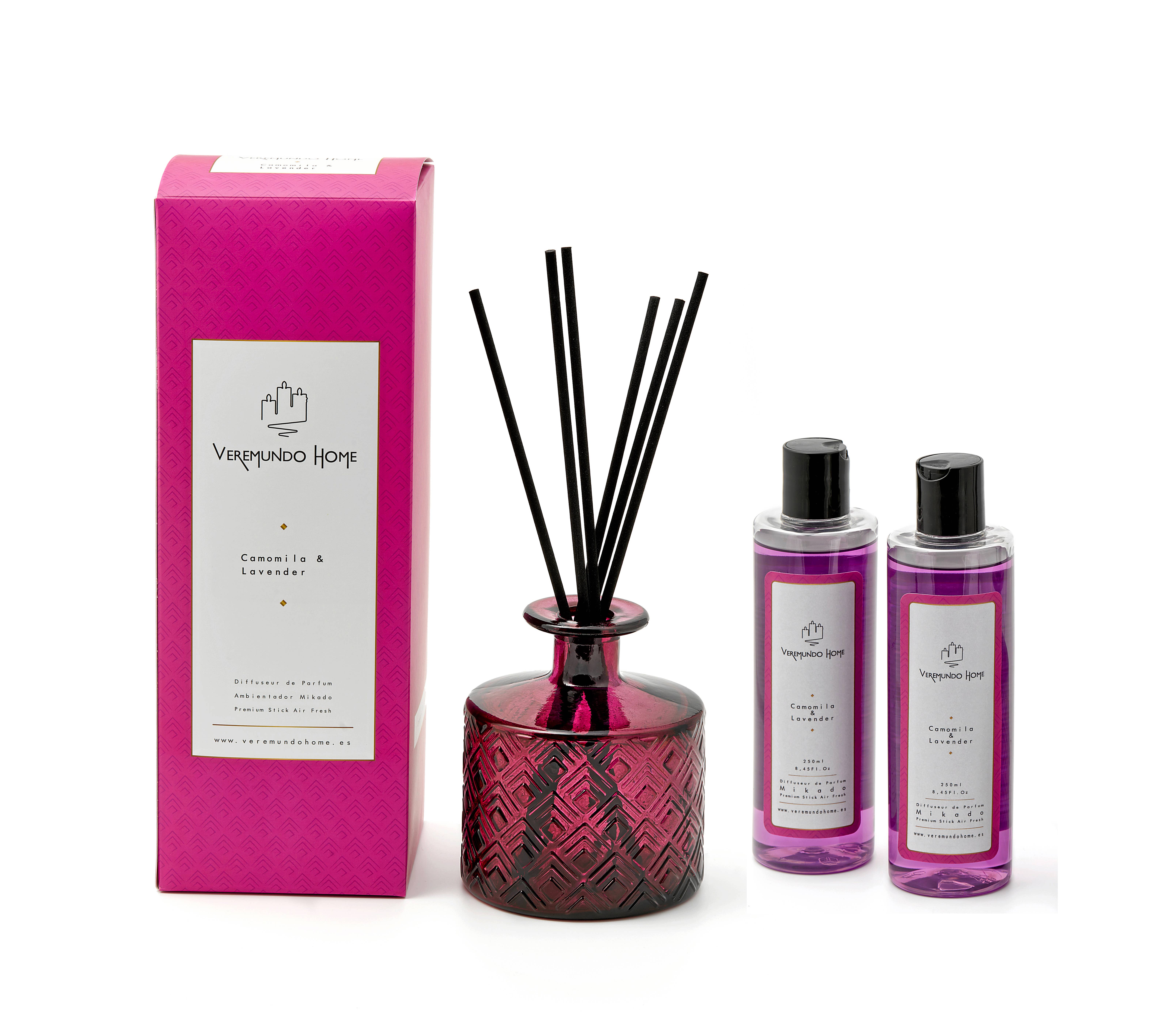 Veremundo Home – Engroshandel Duftolie med pinde – Økologisk Aromatisk Diffuser - Kamille & Lavendel1