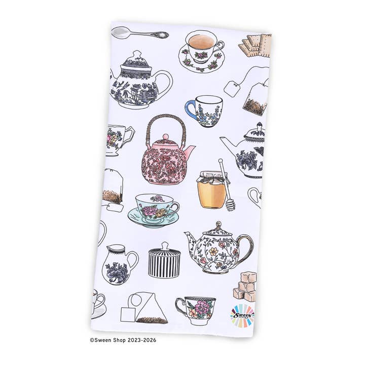 Tea Time Tea Towel - 100% Premium Cotton Kitchen Dish Cloth for wholesale by Sween Shop