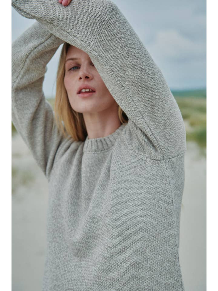 Aran Woollen Mills - Wholesale Knit Sweater - Women's - Aoife Supersoft Merino Crewneck Sweater - Oat
