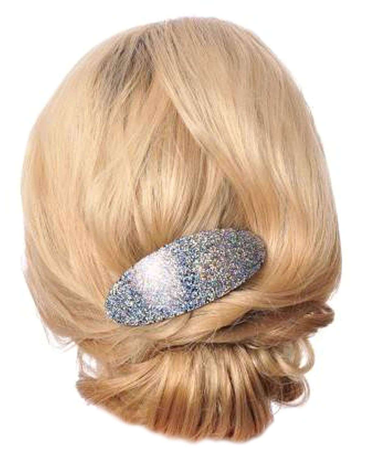 Parcelona - Wholesale Barrette - Women's - French Amie Glittery Oval Silver Large Handmade Celluloid Hair Clip Barrette4