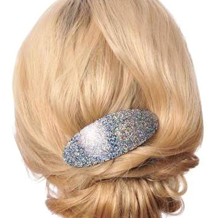 Parcelona - Wholesale Barrette - Women's - French Amie Glittery Oval Silver Large Handmade Celluloid Hair Clip Barrette4