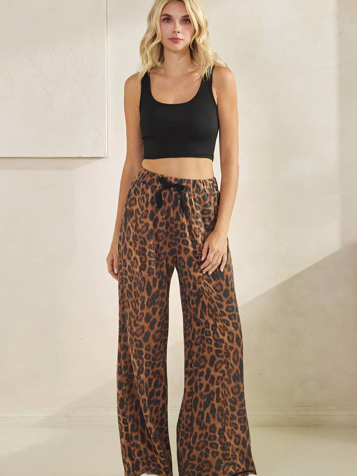 Imprimé Animal PA1157 Pantalon de détente à jambes larges imprimé léopard côtelé en vente sur Faire2
