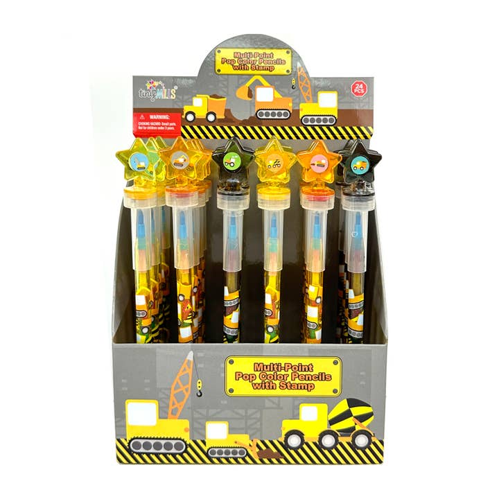 Tiny Mills – wholesale Crayons – Child & baby – Construction Stackable Crayon with Stamper Topper