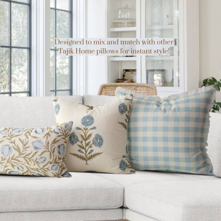 Tajik  Home  LLC - Wholesale Throw pillow cover - Idamae Sky Vintage Gingham Pillow Cover3