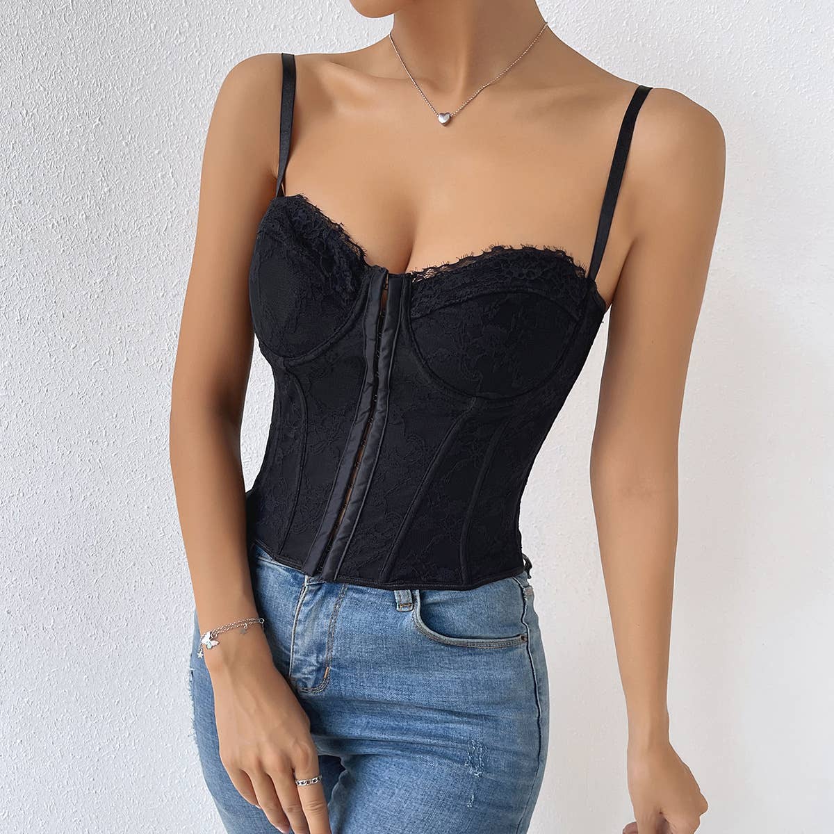 HIDDENBRAND - Wholesale Corset - Women's - Lace-Up Back Pink Lacy Corset11