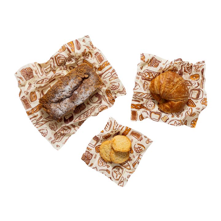 Bee's Wrap - Wholesale Food Storage Wrap/Bag - New! Bakery Lane - Assorted 3 Pack - Seasonal Print2