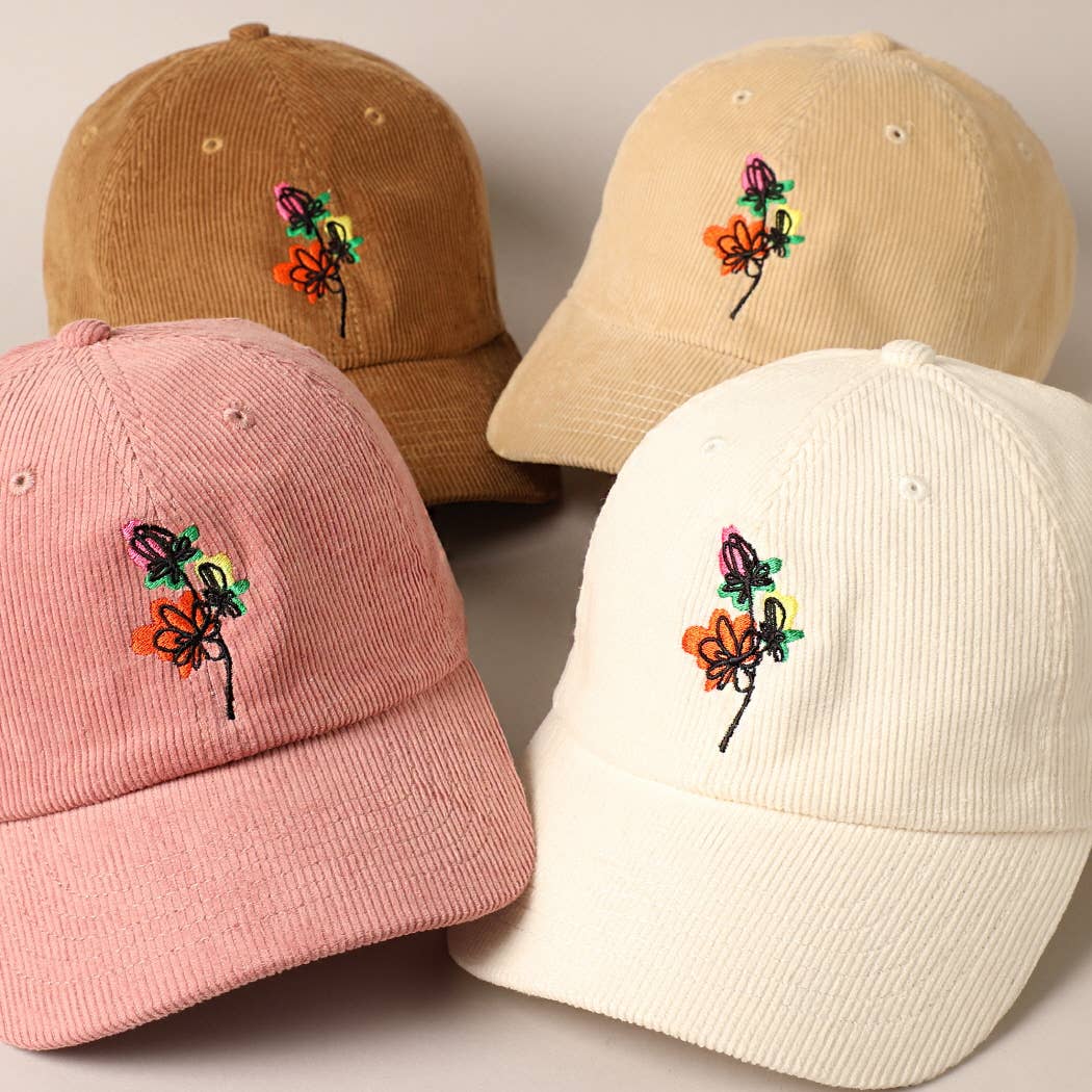 Fashion City - Wholesale Baseball Cap - Women's - Watercolor Flower Embroidered Corduroy Cap6