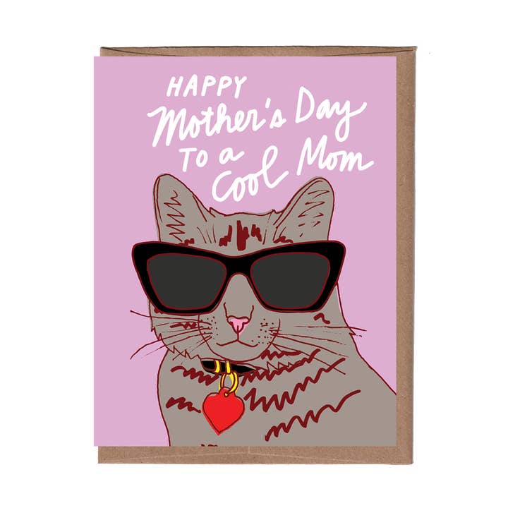 Cool Cat Mother's Day Greeting Card for wholesale by La Familia Green
