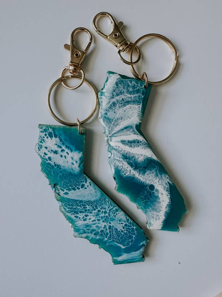 California wave keychain ~ other states and shapes available for wholesale by SeaLion Resin