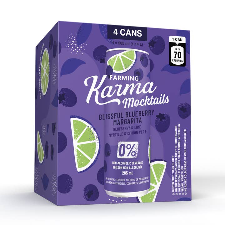 Farming Karma Fruit Co. Ltd - Vente Sodas/boissons gazeuses - Margarita à la myrtille - Myrtille et citron vert (pack de 4)0