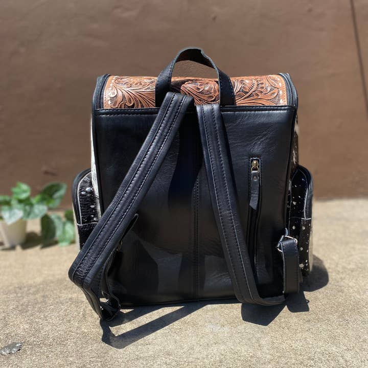 Western Linens - Wholesale Backpack - Women's - Acid Wash Silver Becky Tooled & Cowhide Backpack