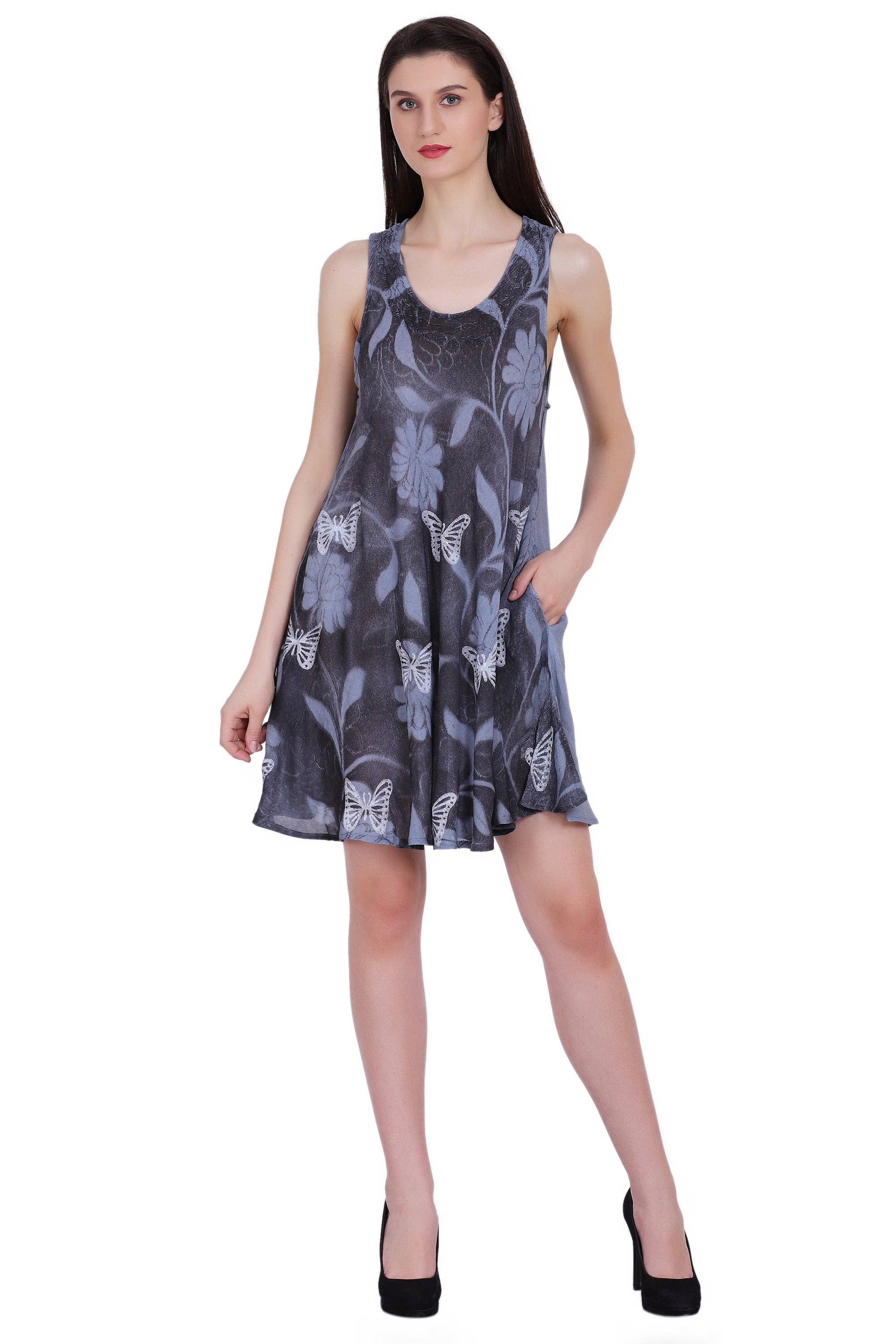 Assorted Colors Sleeveless Tie Dye Butterfly Short Dress 362108 for wholesale on Faire14
