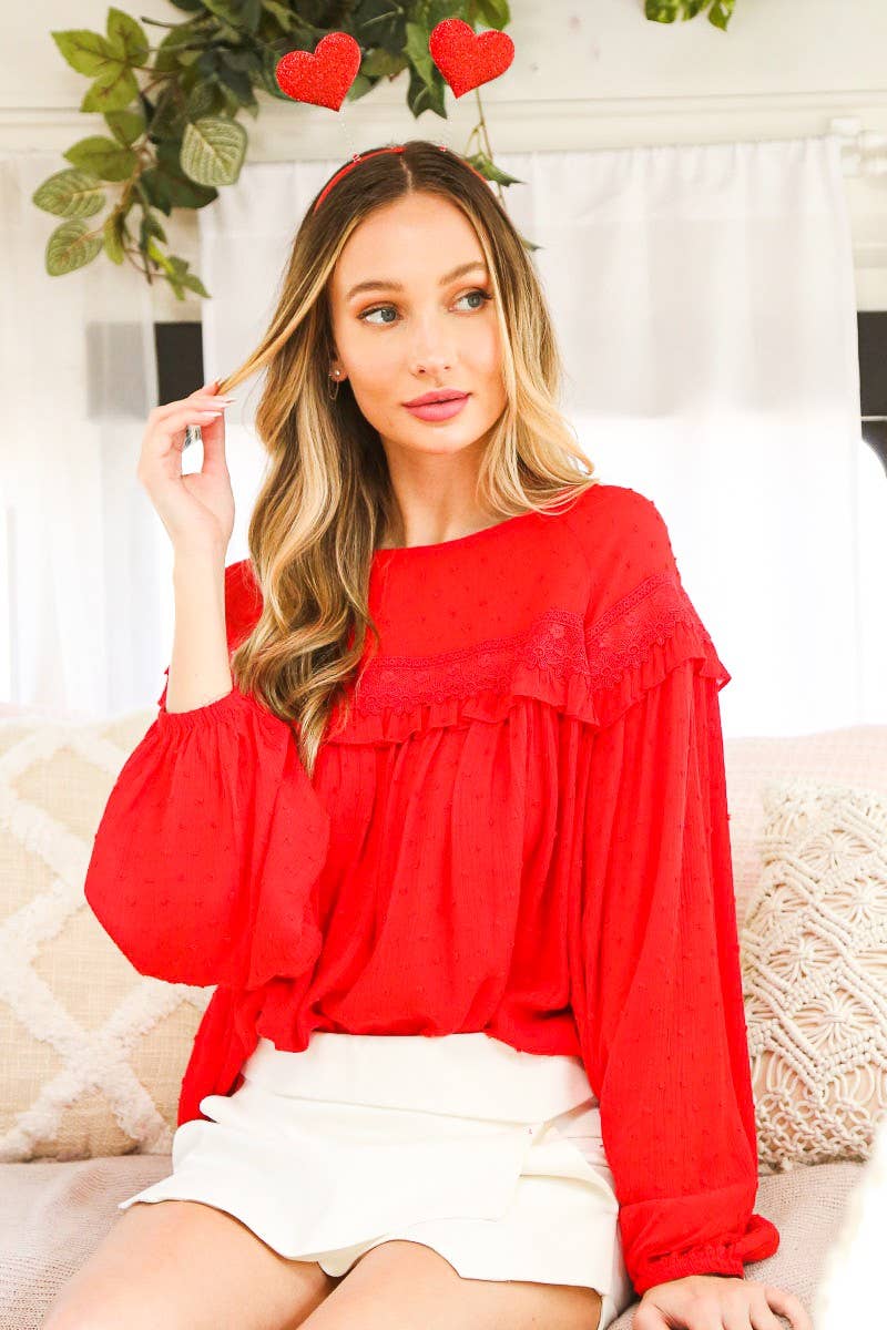 Vine & Love - Vendita all'ingrosso Camicetta - Donna - Camicetta con motivo a pois svizzeri con dettaglio posteriore con lacci VT3144826