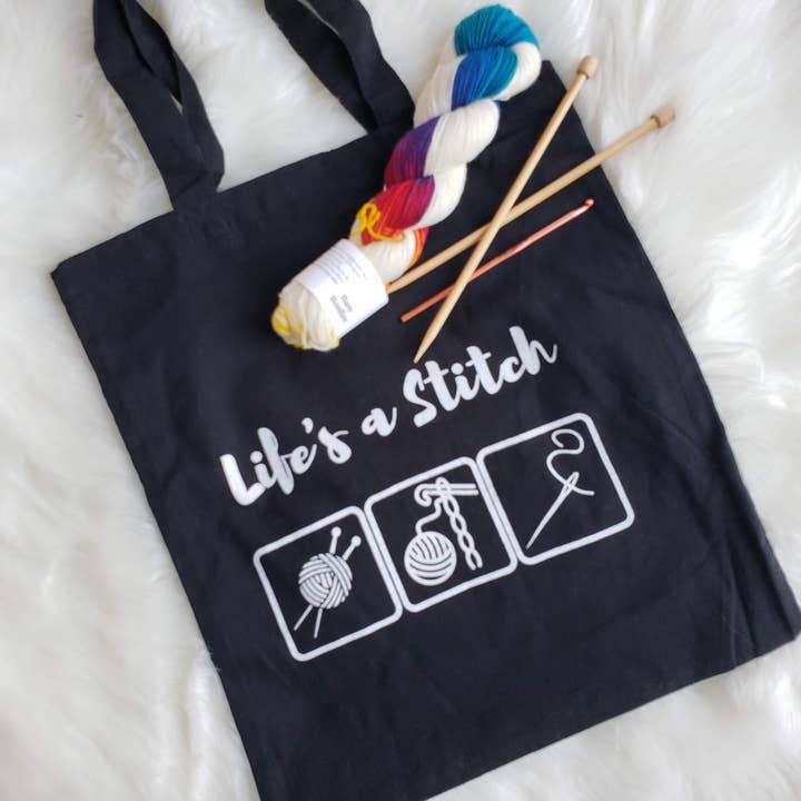 Fiber Arts Tote Bags, Funny Crochet, Knitting Bags for Yarn for wholesale by RamsGirl Design