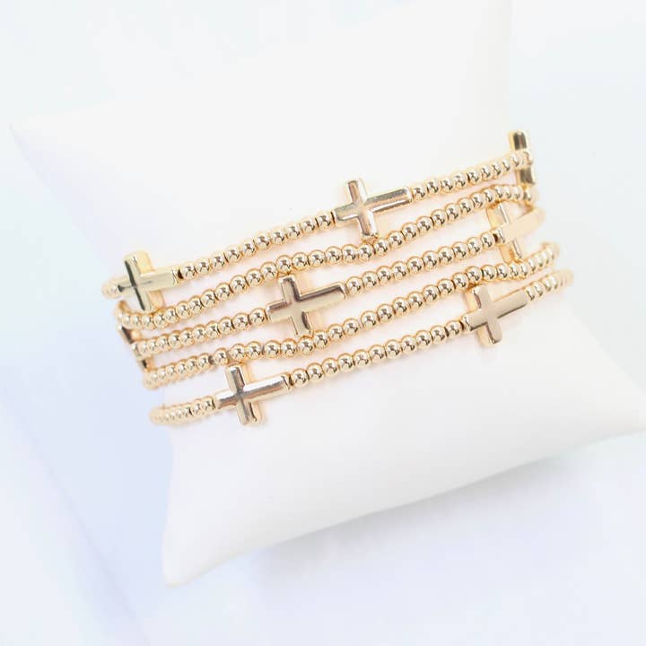 Sally Cross and Bead Stretch Bracelet Set Gold and other Purchase Wholesale cross beaded bracelets. Free Returns & Net 60 Terms on Faire trending on Faire.