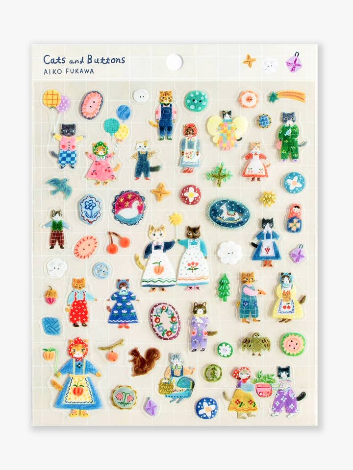Feuille d'autocollants transparente - Chats et boutons pour la vente par Her Winter Flowers