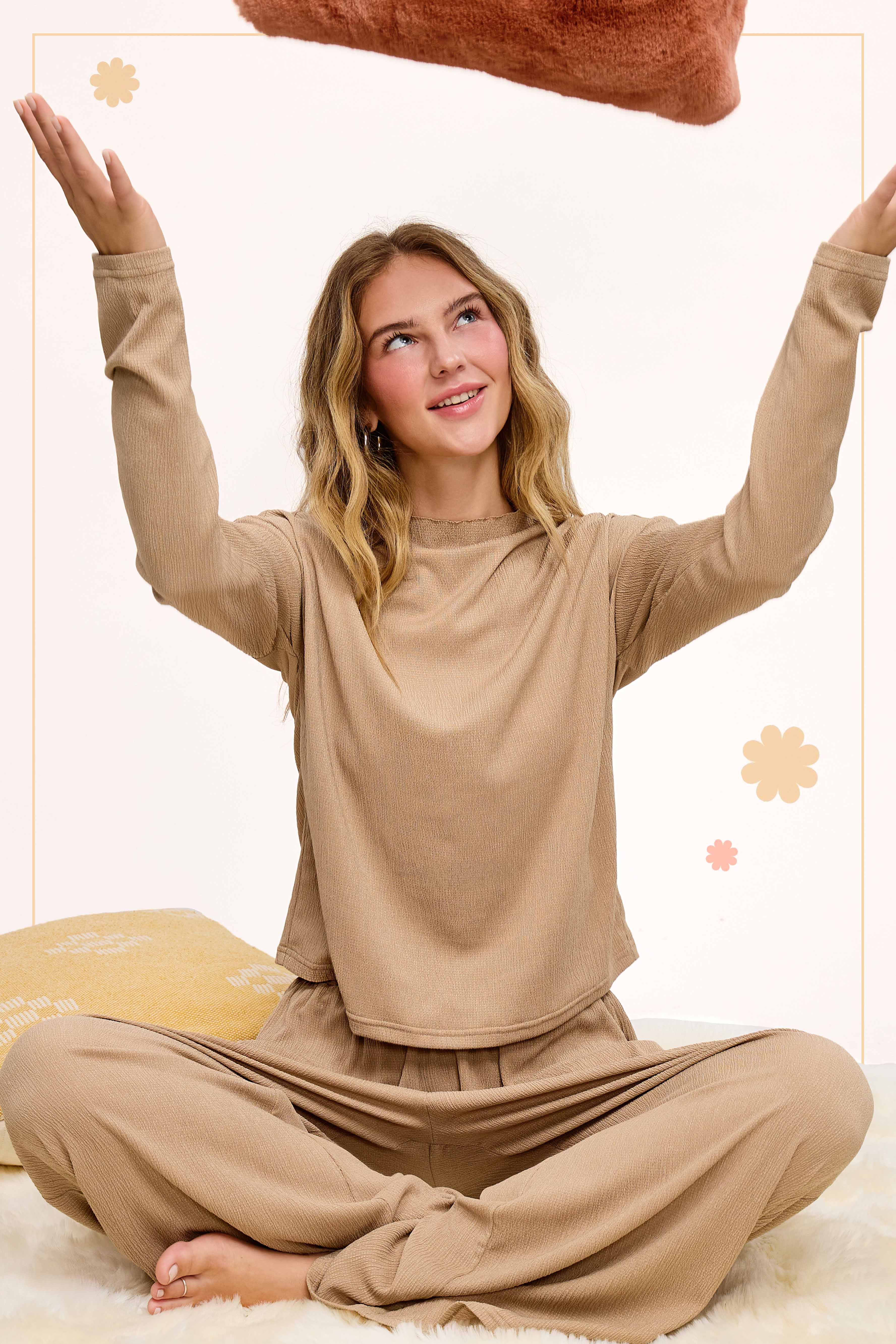 La Miel – Großhandel Loungewear-Set – Damen – La Miel Relax-Set aus dehnbarem, gekrepptem Stoff mit lockerem Sitz18