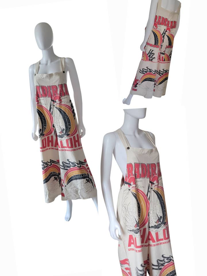 T2429 Flour Sack Cotton Jumpsuit with Straps- Aloha for wholesale by Evergreen Guardian Imports