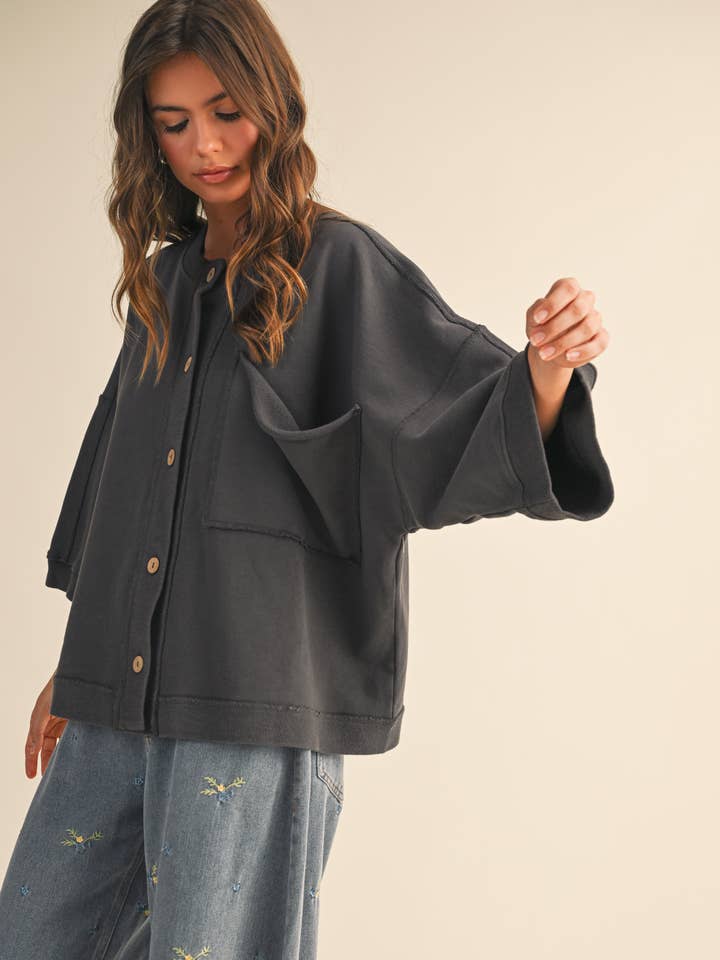 Klesis - Vente Chemise à col boutonné – femme - IJ1589 CHEMISE UNIE SURDIMENSIONNÉE À BOUTONS ET POCHE AVANT7