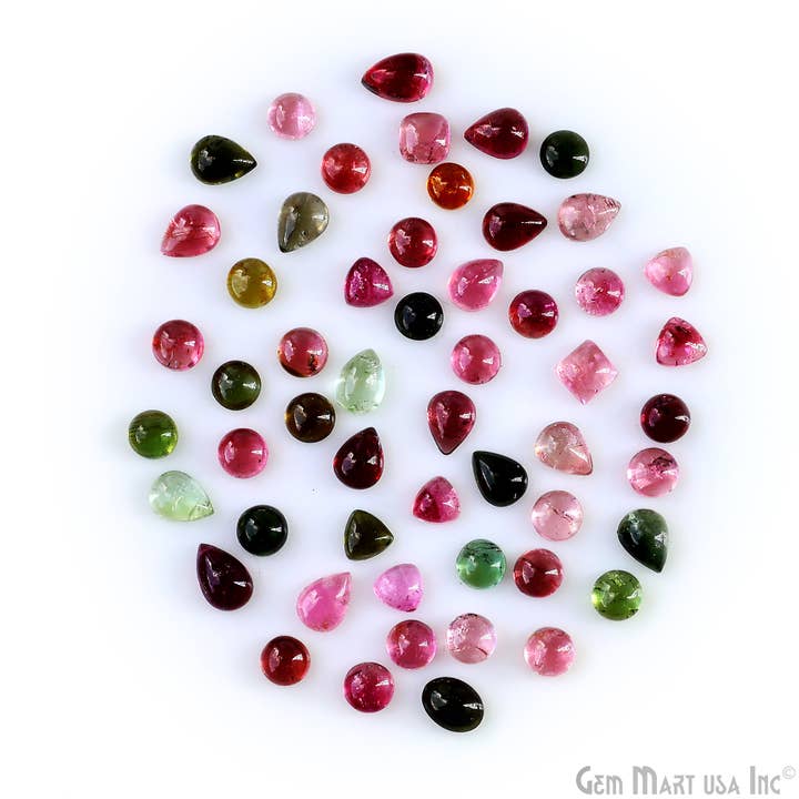 GemMartUSA - Wholesale Spiritual Stone/Crystal - Multi Tourmaline Round & Pears Cabochon,5-7mm,5 Ct Loose Gem
