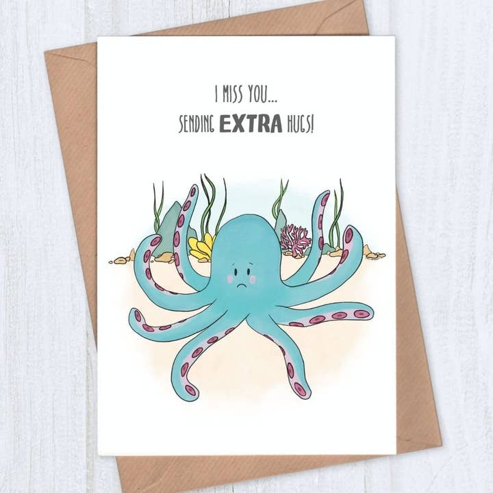 I Miss You Card - Octopus Hugs for wholesale by Lou Longworth