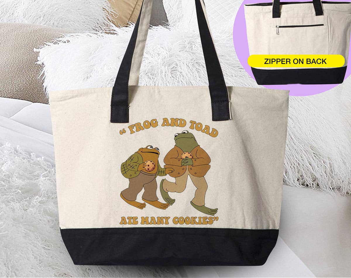 House Of Rodan - Wholesale Tote Bag - Women's - Frog & Toad Ate Cookies - Cottagecore Meme Book Tote Bag0