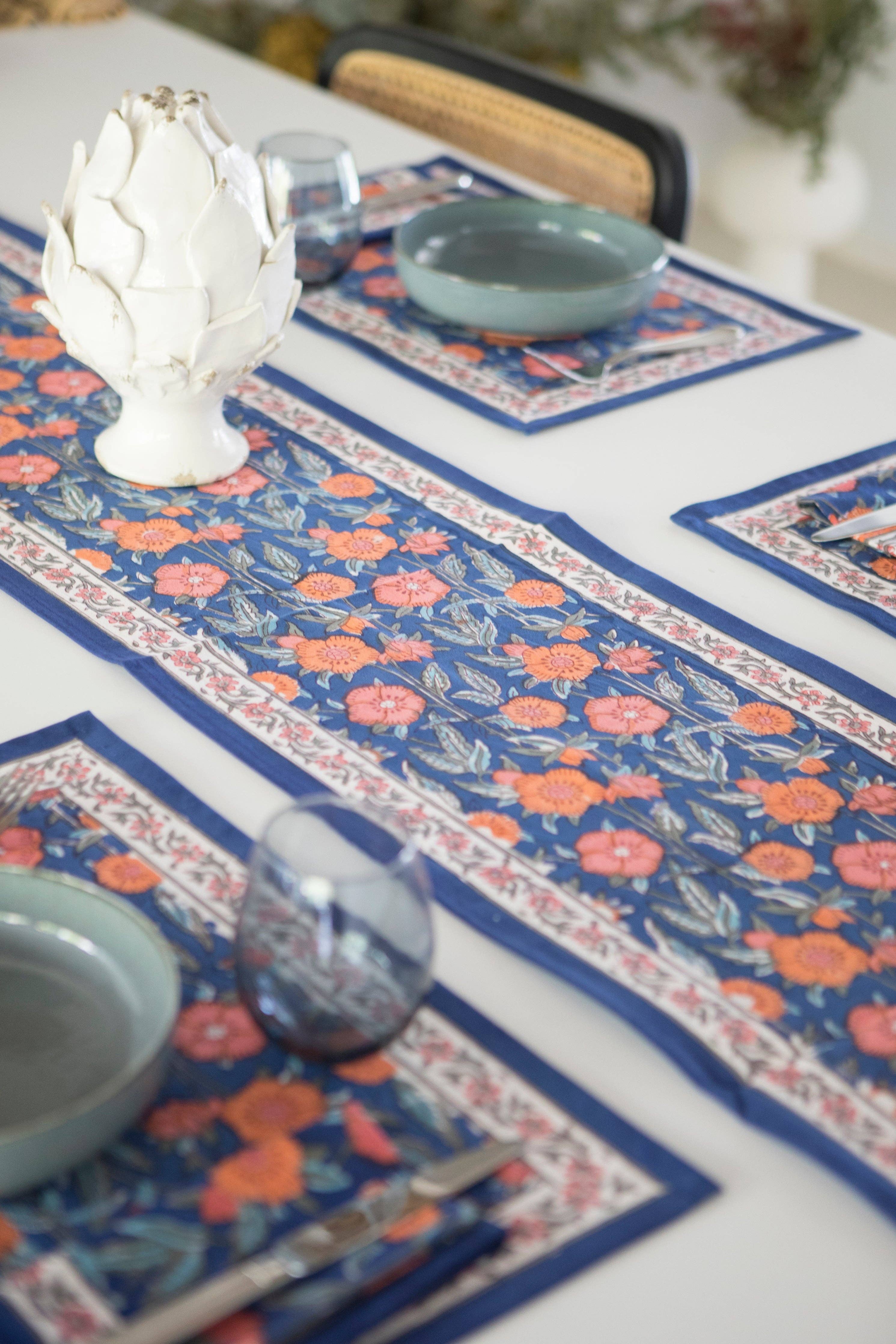 Kapda Casa - Wholesale Tablecloth - Flor Naranja: Manteles Individuales | 6 Servilletas | Juego de Comedor |50x30cm1