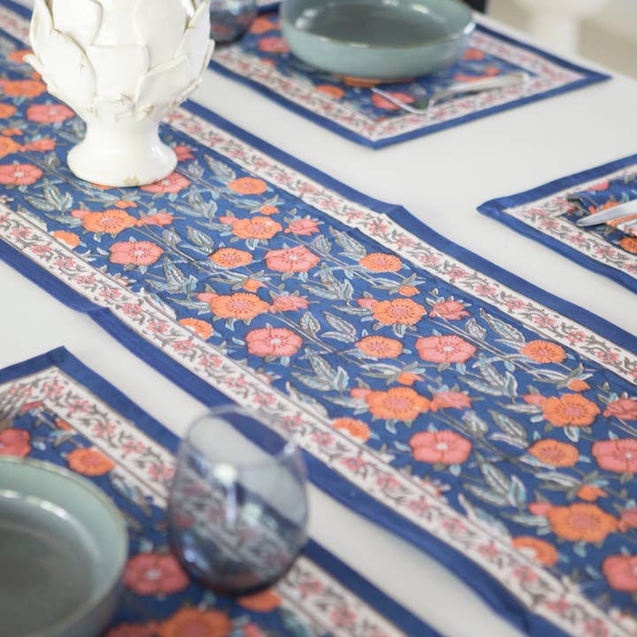 Kapda Casa - Wholesale Tablecloth - Flor Naranja: Manteles Individuales | 6 Servilletas | Juego de Comedor |50x30cm1