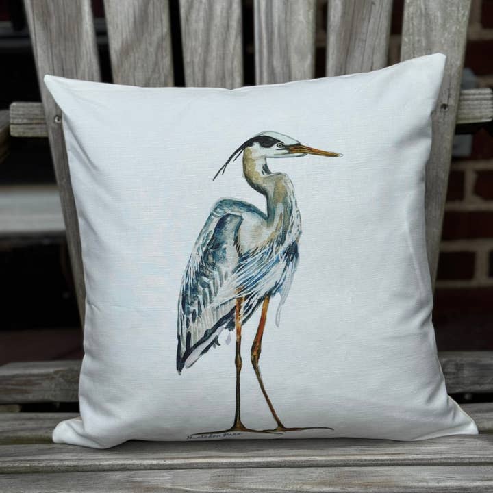 Goose and Willow - Wholesale Throw/Decorative Pillow - Throw Pillow - Great Blue Heron on Linen Cotton1