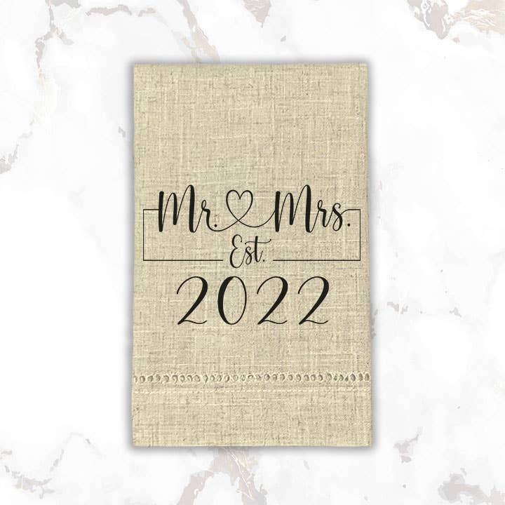 Mr. & Mrs. Est. 2022 Tea Towel | Wedding | Guest Hand Towel for wholesale by Sew Many Blessings LA