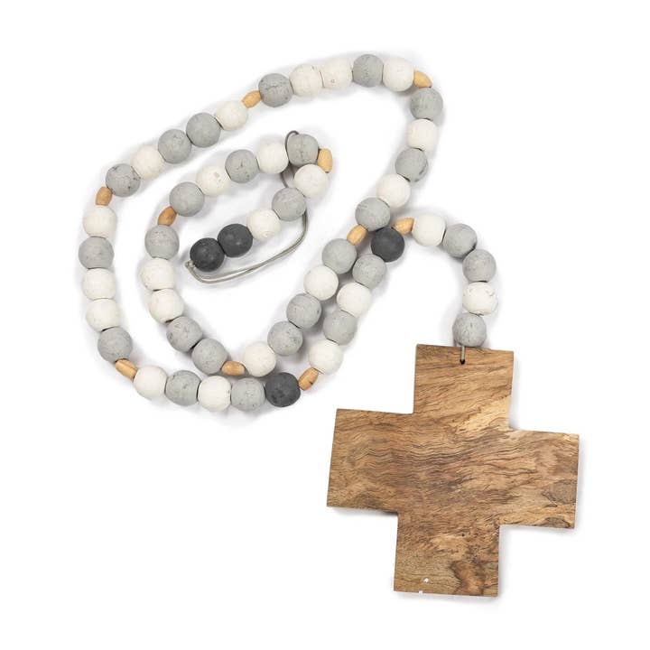 ***Large Cross Grey Wood Bead Strand for wholesale by Sugarboo & Co