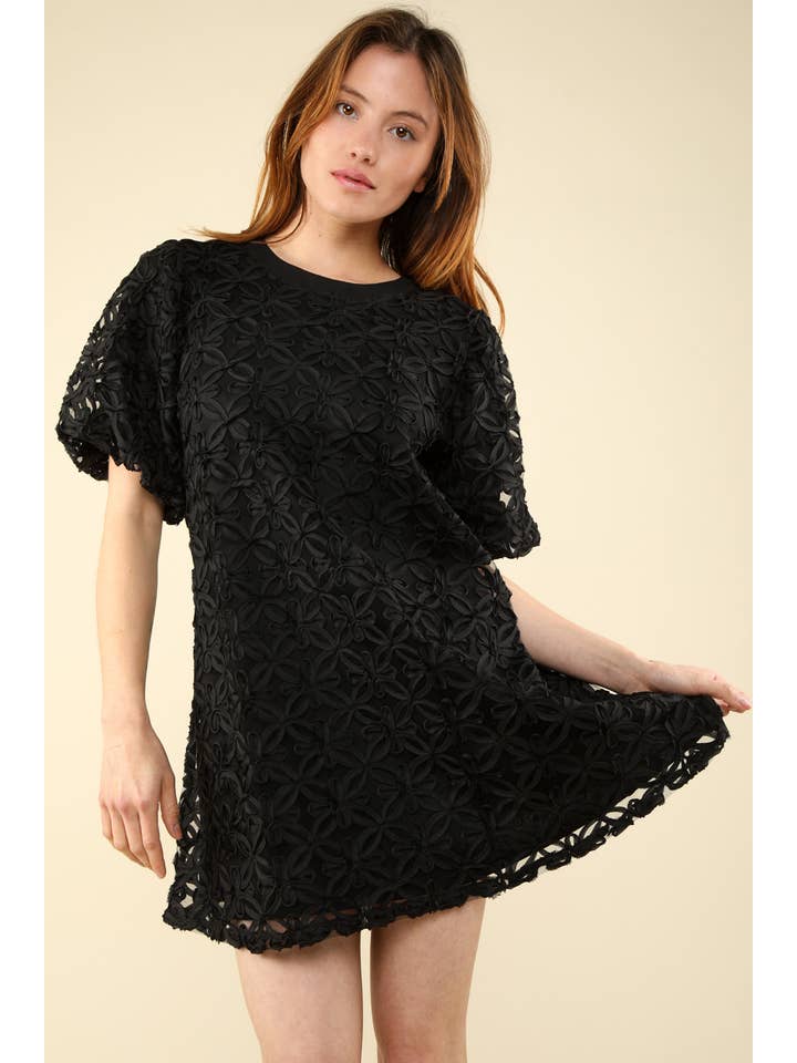 VERY J - Vente Robe – femme - VD33908-3D Mini-robe à manches bouffantes en organza à texture florale