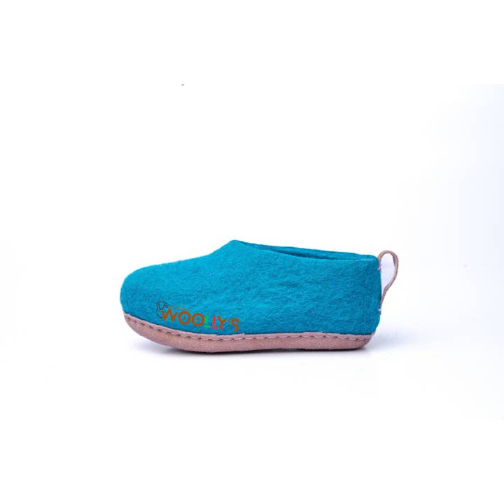 Kids Indoor Shoes With Leather Sole - Turquoise for wholesale by Woollyes Inc