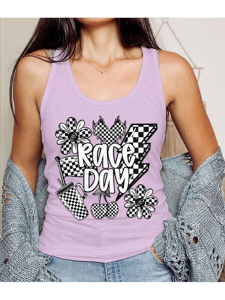 Race Day Graphic Racerback Tanktop for engroshandel hos Pink Irene Wholesale