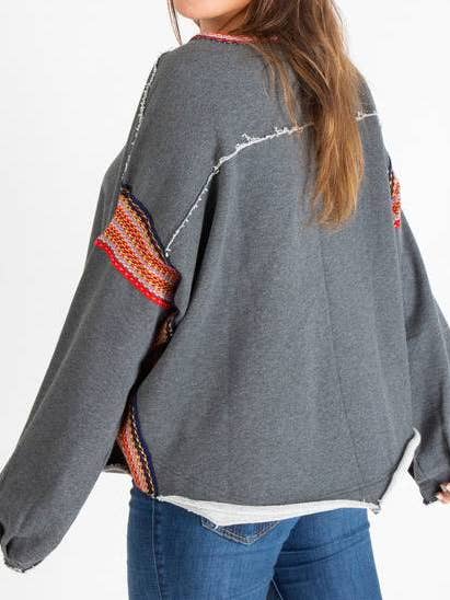 Gray Web Panelled Raw-Edged Cotton Sweatshirt for wholesale on Faire
