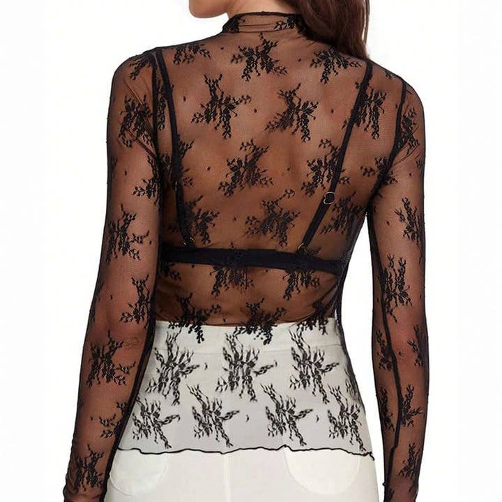 ACCITY - Wholesale Blouse - Women's - Semi Sheer Mesh Lace Sexy Slim Bottoming Shirt_CWTBLL26626