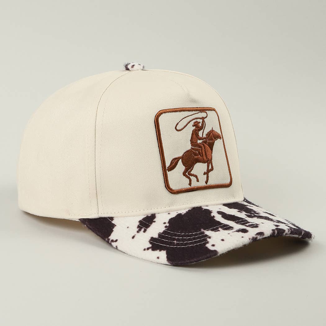 Fashion City - Wholesale Trucker Hat - Unisex - Cowboy Embroidered Patch Animal Print Two-Tone Trucker Hat3