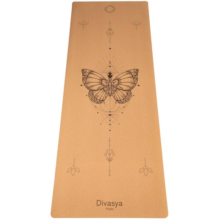 Divasya - Wholesale Yoga Mat - Cork & Natural Rubber Yoga Mat | 183 x 66 x 0.4cm | in 6 Yoga Designs | with Carrying Strap1