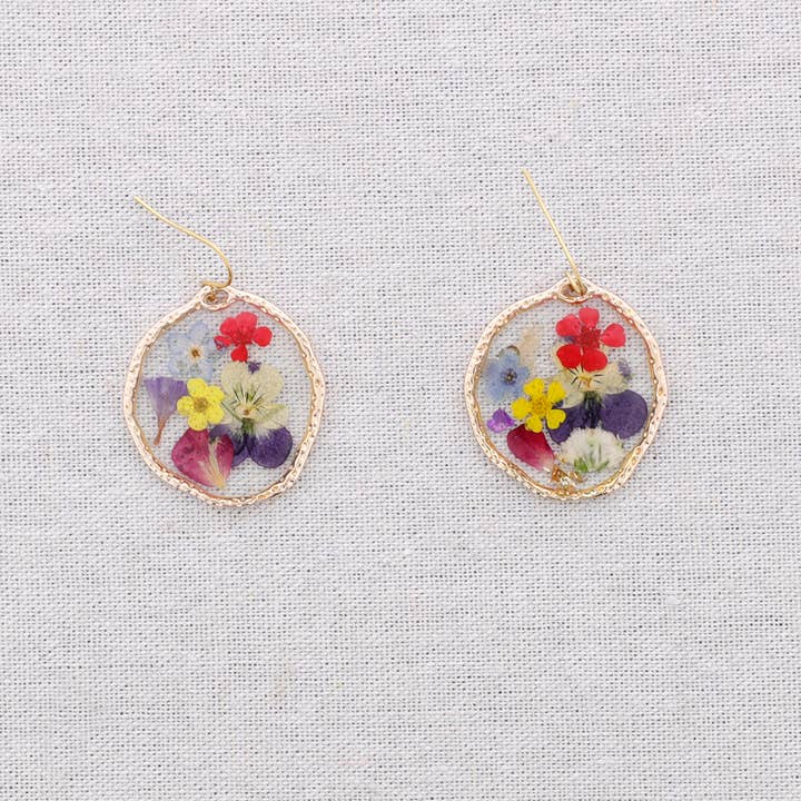 Sonata - Wholesale Snap Jewelry - Hanging Steel Earrings with Dried Flowers3