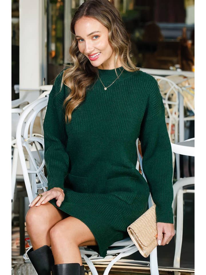 Vine & Love – Vestido - Mulher por atacado – Vestido de malha de manga comprida com detalhe de bolso VD703705