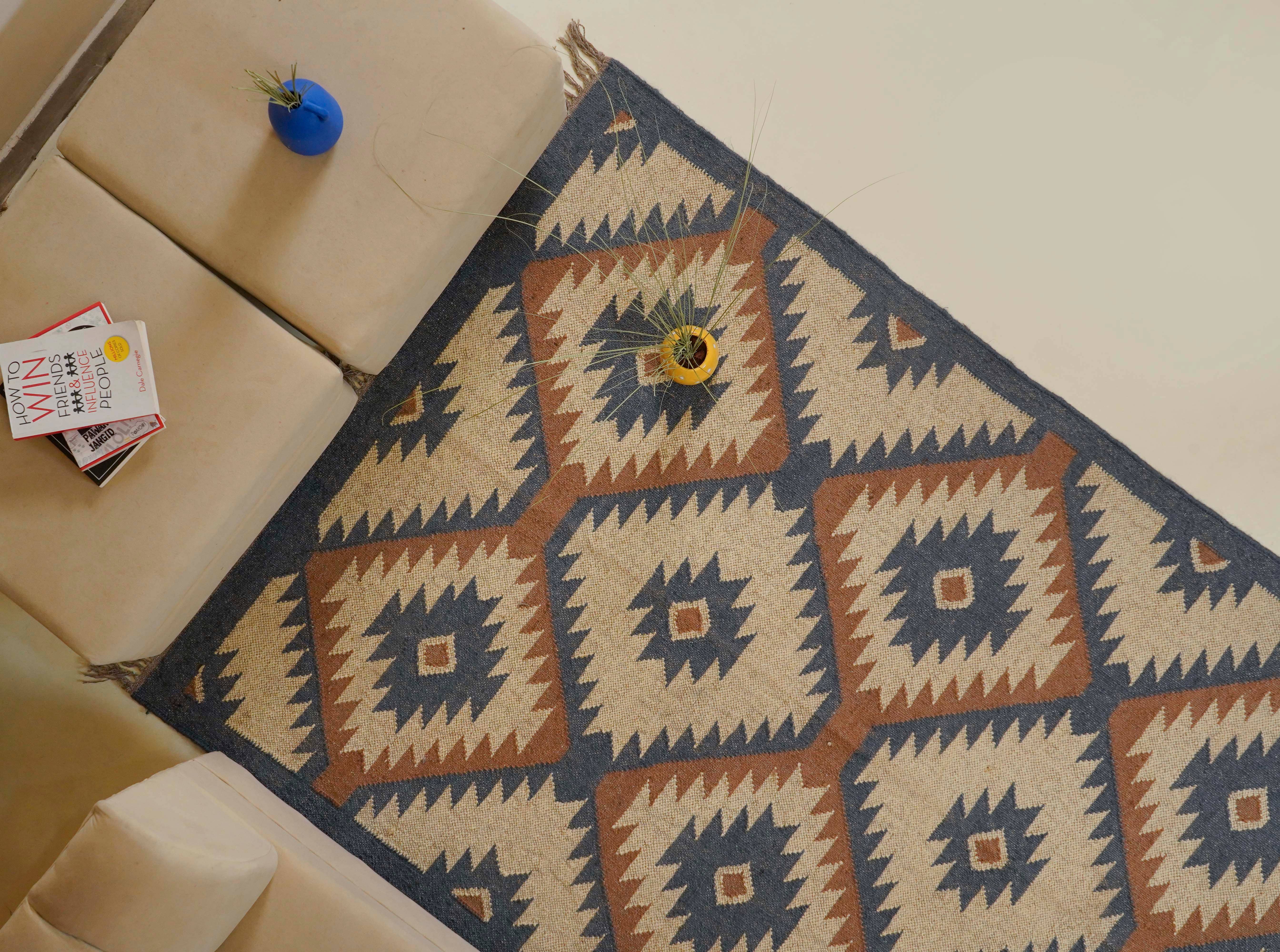 Chouhan Rugs - Wholesale Vloerkleed - Geometrische Kilim jute tapijten Meer kleurige wol jute dhurrie11