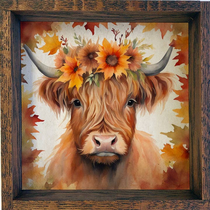 Hangout Home - Wholesale Art Print - Fall Farm Highland Cow - Cute Animal Wall Art - Highland Cow0