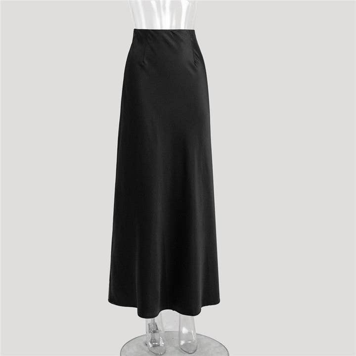Plush Looks - Wholesale Skirt - Women's - Satin Long High Waist Mermaid Half Skirt4
