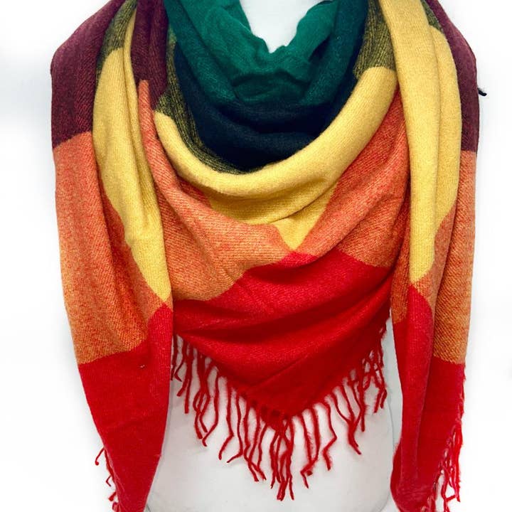 LINETA - Wholesale Sjaal - Dames - HG-35 Grote vierkante sjaal met ruitpatroon en lange franjes10